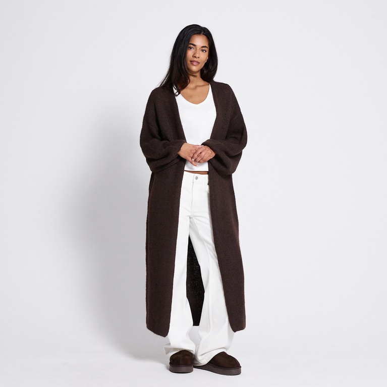 Long open knit cardigan "Alana" Brown